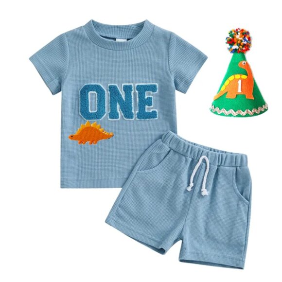 Dinosaur Boy First Birthday Dinosaur Outfit Clothes Shirt Dinosaur Shorts - Picture 1 of 3